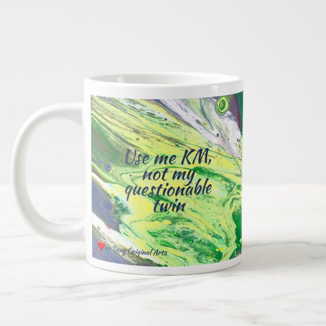 Grüngelber Lavendel Abstrakte Funny Phrase Jumbo-Tasse (Links)