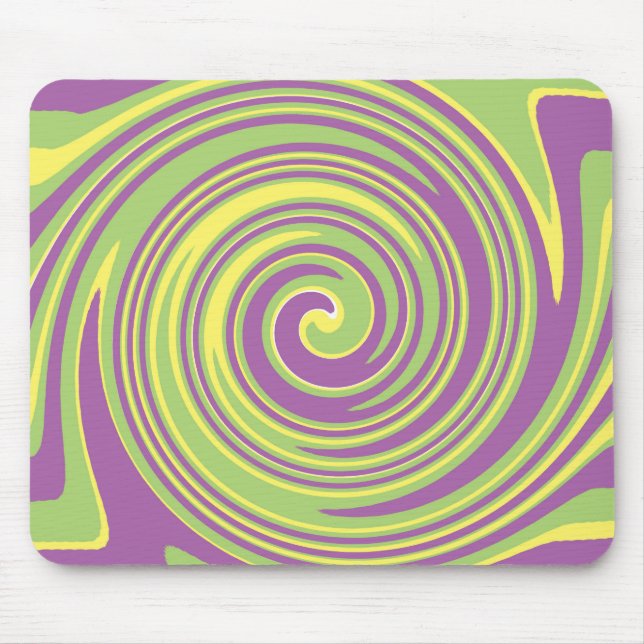 Grüngelbes und lila Twirbelmuster Mousepad (Vorne)