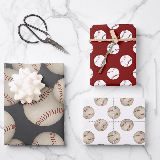 grungenhafte Baseballs Softballs, die das Set von  Geschenkpapier Set (Vorderseite)