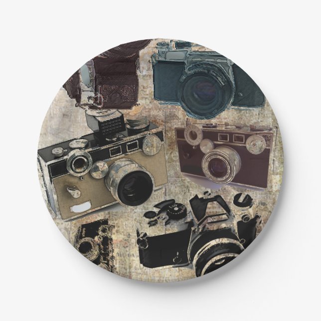 Grungephotograph-Fotografie Vintage Kamera Pappteller (Vorderseite)