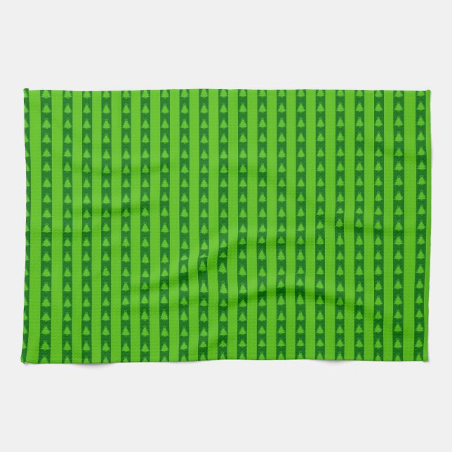 Grüngestricktes Weihnachtsbaummuster Geschirrtuch (Horizontal)