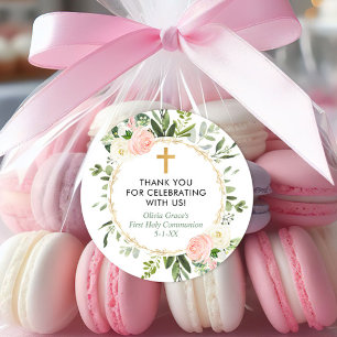 Grüngold Rosa elegante erste Kommunion Taufe Runder Aufkleber