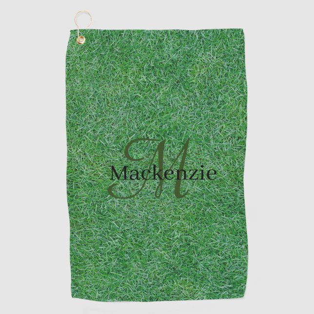 Grüngras Einmaliger Individuelle Name Monogramm Golfhandtuch (Vorderseite)