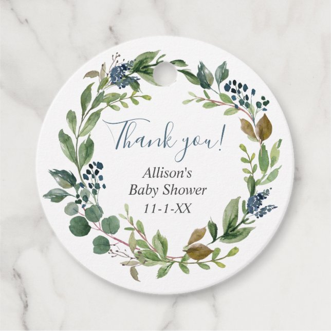 Grüngrüne Blätter staubblauer botanischer Blütenbo Geschenkanhänger (Vorderseite)