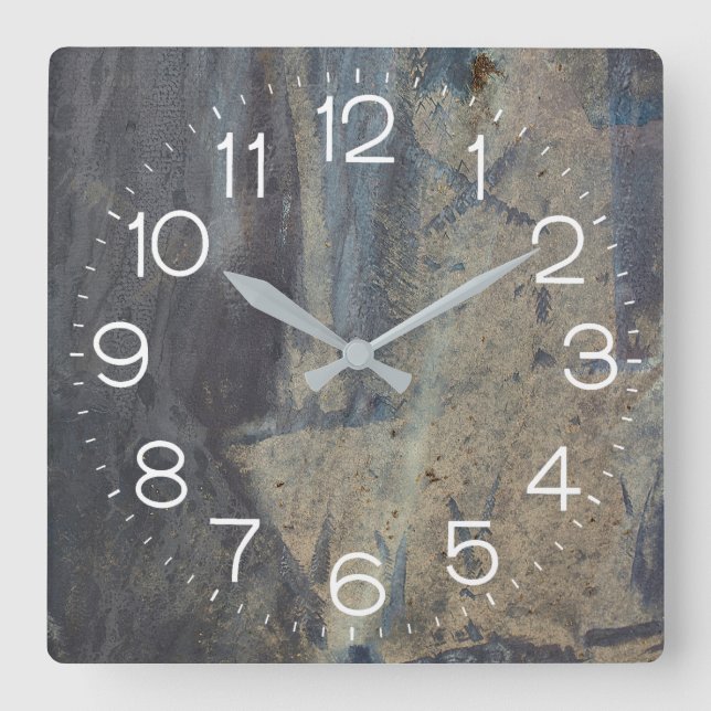 Grungy Abstrakt Slate Design Quadratische Wanduhr (Vorderseite)
