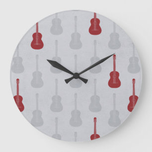 Grungy Akustikgitarre Polka-Punkte weiß rot Große Wanduhr