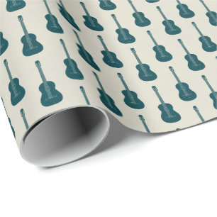 Grungy Akustikgitarre Polkadot blau creme Geschenkpapier