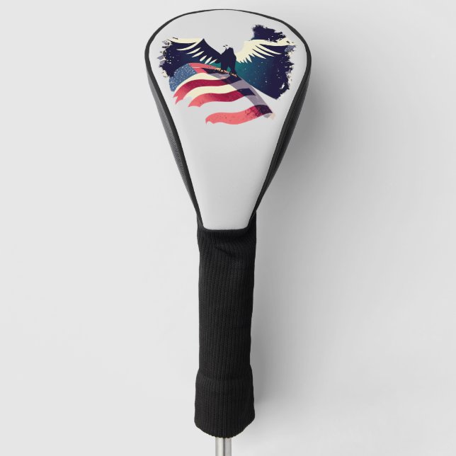 Grungy American Flag Bald Eagle Golf Headcover (Vorderseite)