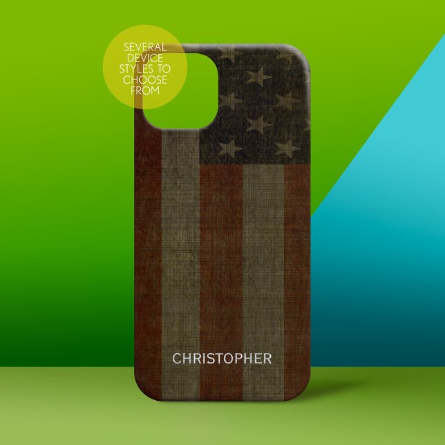 Grungy American Flag mit Linen Finish und Name Case-Mate iPhone Hülle (Personalized Phone Case - subtle name)
