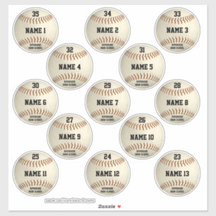Grungy Baseballs Set mit 13 Spielernamen Aufkleber