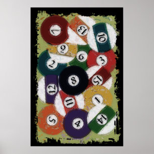 GRUNGY BILLIARDS BALLS POSTER