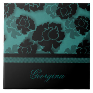 Grungy Bloral Decadence Tile, Aquamarin Fliese