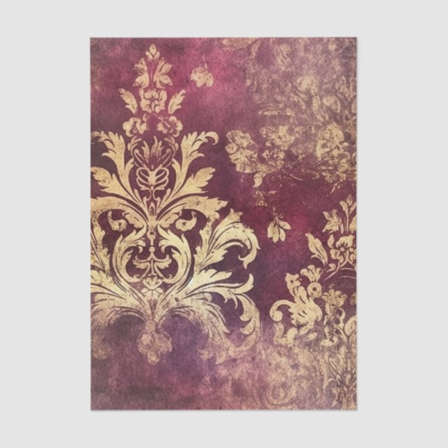 Grungy Burgundy and Gold Damask Pattern Seidenpapier (Vorderseite)