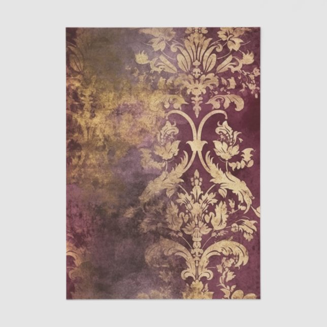 Grungy Burgundy Wine and Gold Damask Pattern Seidenpapier (Vorderseite)