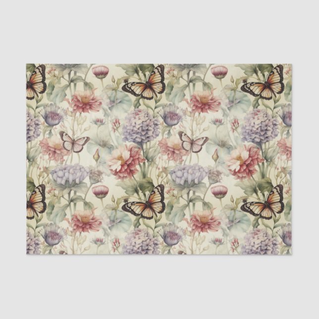 Grungy Butterfells und Blume Decoupage Paper Seidenpapier (Vorderseite)