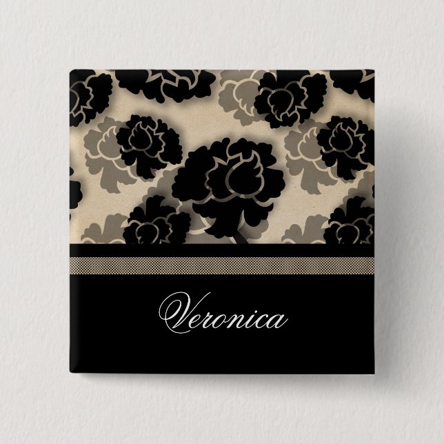 Grungy Floral Decadence Button, Elfenbeinbeige Button (Vorderseite)