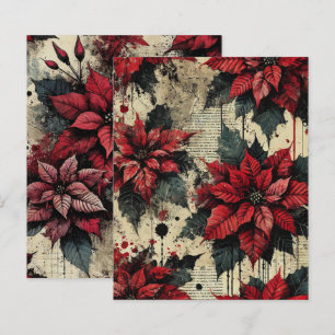 Grungy Floral Poinsettia Zeitungspapier