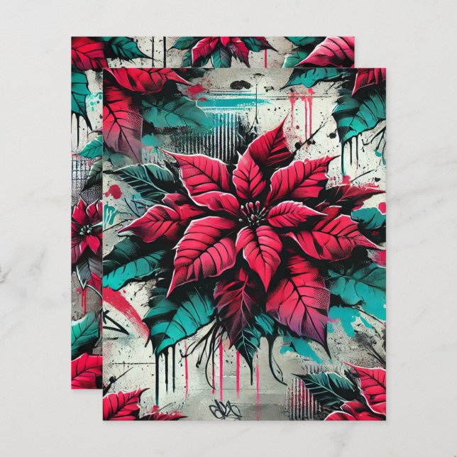 Grungy Florals Poinsettia Graffiti Scrapbook Paper (Vorne/Hinten)
