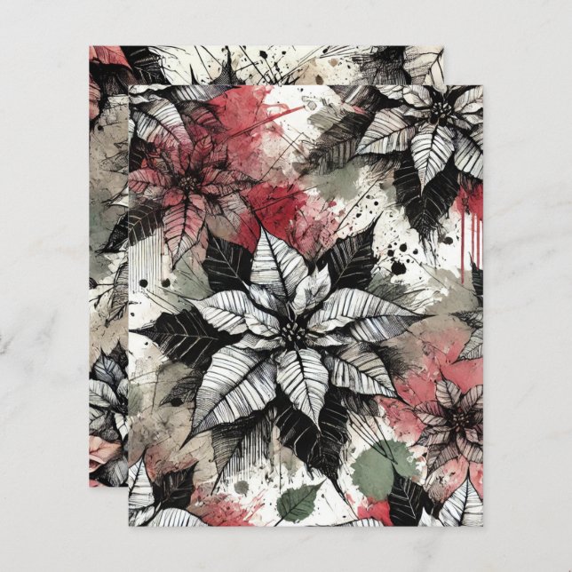 Grungy Florals Poinsettia Sketches Scrapbook (Vorne/Hinten)