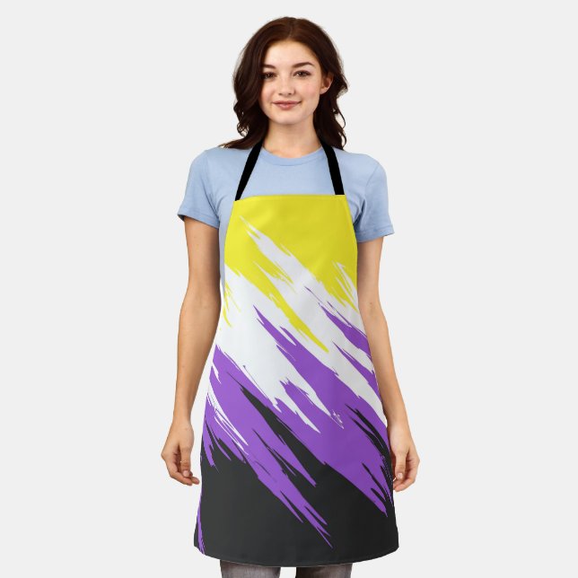 Grungy Funky ZigZag Abstrakte nichtbinäre Pride-Fl Schürze (Getragen)