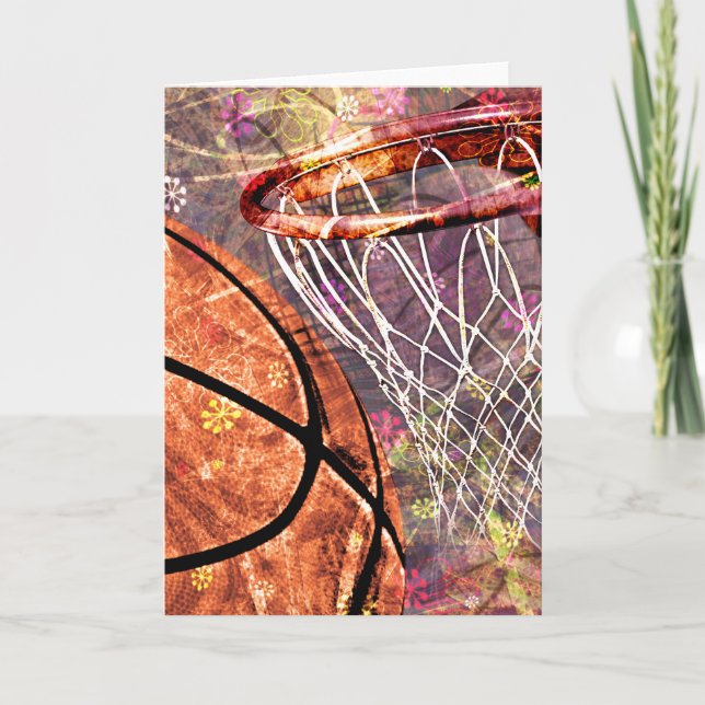Grungy Girly Basketball Karte (Vorderseite)