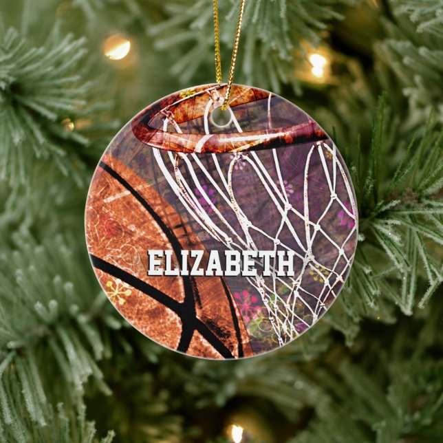 Grungy Girly Basketball und hacken ihren Namen Keramik Ornament (Baum)