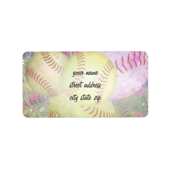 Grungy Girly Softball Adressaufkleber (Vorne)