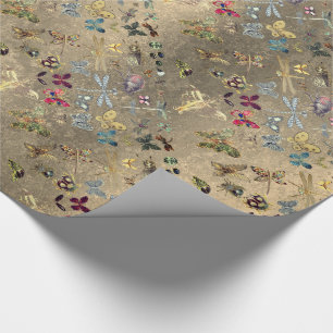 Grungy Gold Meadow Butterfly Insekten Gems Diamond Geschenkpapier