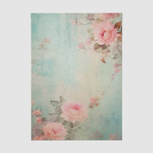Grungy große rosa Blumen in den Ecken auf Aqua-Hin Seidenpapier