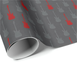 Grungy Klassische E-Gitarre Polka-Punkte grau rot Geschenkpapier
