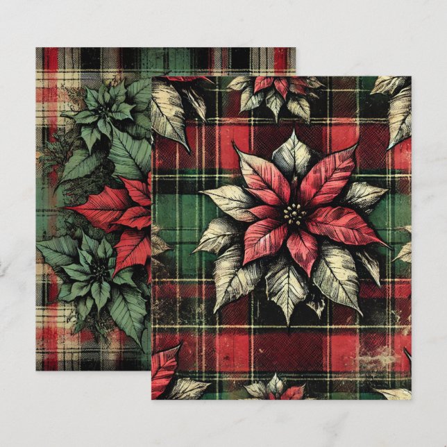 Grungy Poinsettia Kariertes Fabric Scrapbook Paper (Vorne/Hinten)