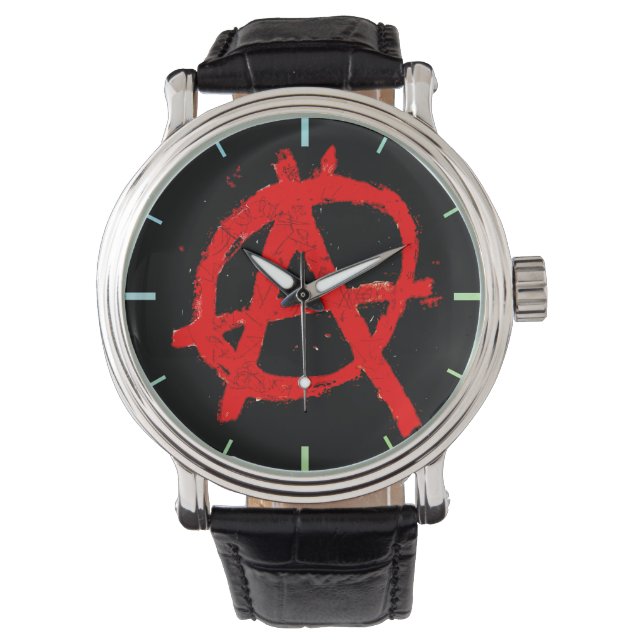 Grungy Red Anarchy Symbol Armbanduhr (Vorderseite)