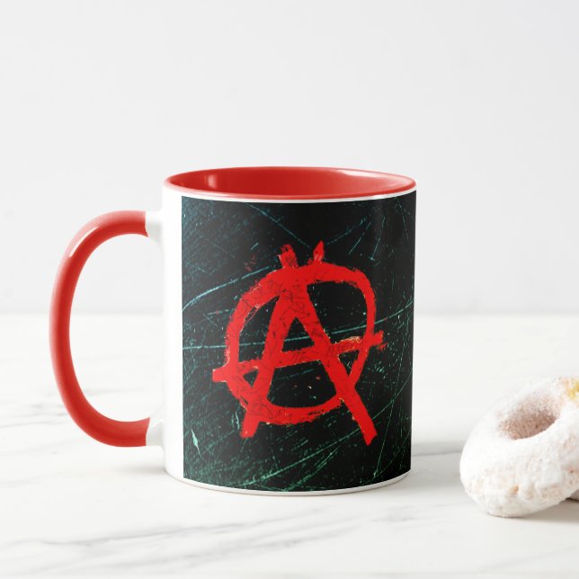 Grungy Red Anarchy Symbol Tasse (Mit Donut)