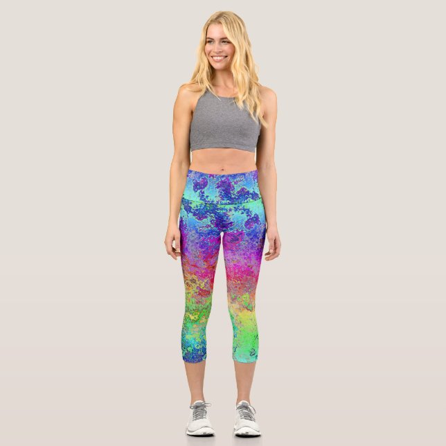 Grungy Regenbogen Capri Leggings (Vorderseite)