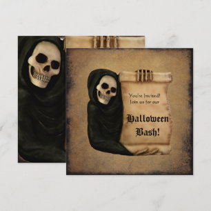 Grungy-Rollo & Kapuzen-Schädel-Halloween-Party Einladung