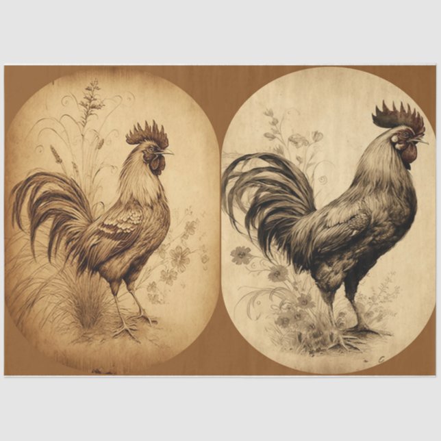 Grungy Roosters Tissue Paper Seidenpapier (Vorderseite)