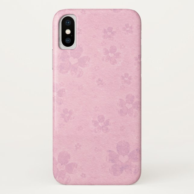 Grungy rosa Blumen-Herz-Muster Case-Mate iPhone Hülle (Rückseite)