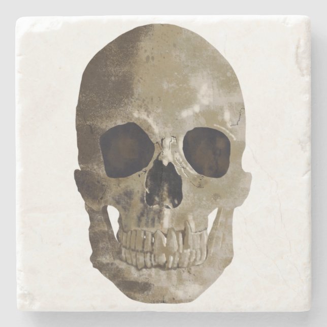 Grungy Skull Halloween Steinuntersetzer (Vorderseite)