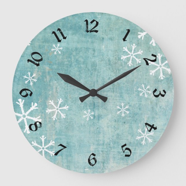 Grungy Snowflakes Große Wanduhr (Vorderseite)