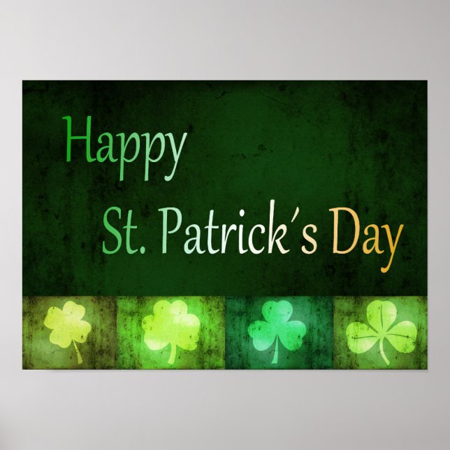 Grungy St. Patrick's Day Kleeblatts - Poster Print (Vorne)