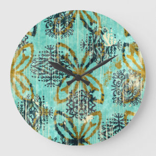 Grungy Tribal: Ethnic Rug Motif Große Wanduhr