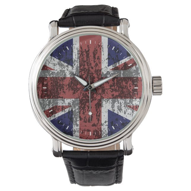 Grungy Union Jack Flag Armbanduhr (Vorderseite)