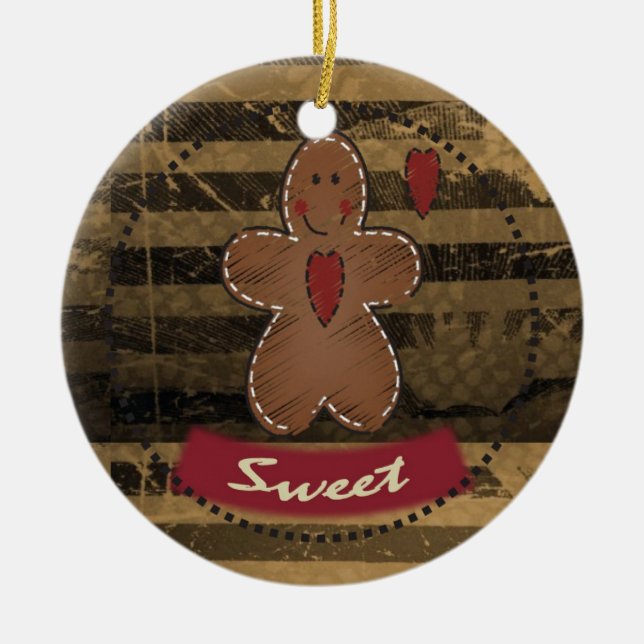 Grungy Vintag Gingerbread Man Keramik Ornament (Vorne)