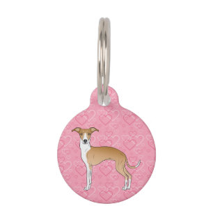Grünhund aus Weiß und Fauna auf rosa Herzen Haustiermarke