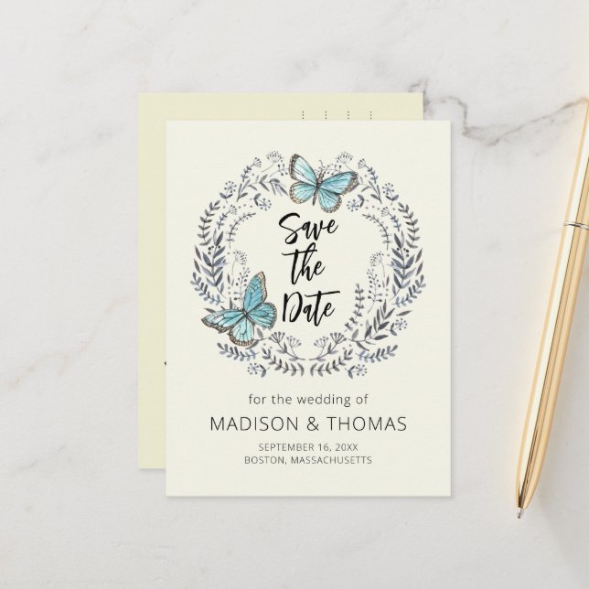 Grünkäfer-Schmetterlingssehen retten das Datum Ankündigungspostkarte (Vorderseite/Rückseite Beispiel)