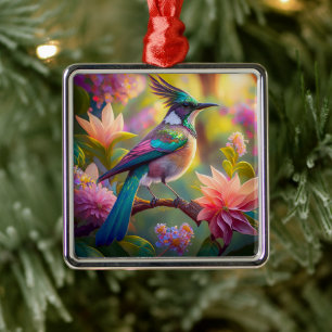 Grünköpfiger Jay-Fantasievogel Ornament Aus Metall