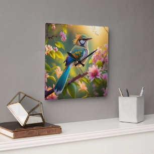 Grünköpfiger Teal Flügel Fantasy Vogel Quadratische Wanduhr