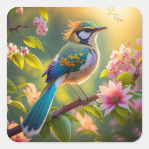 Grünköpfiger Teal Flügel Fantasy Vogel Quadratischer Aufkleber