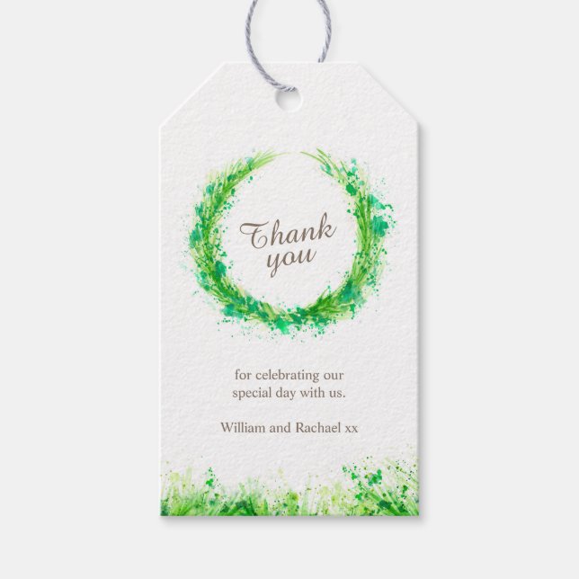 Grünkranz Aquarellkunst danke Geschenkmarken Geschenkanhänger (Vorderseite)