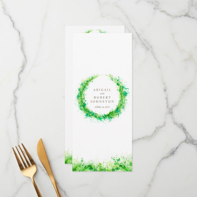 Grünkranz Aquarellkunst Menü Menükarte (Vorderseite/Rückseite Beispiel)